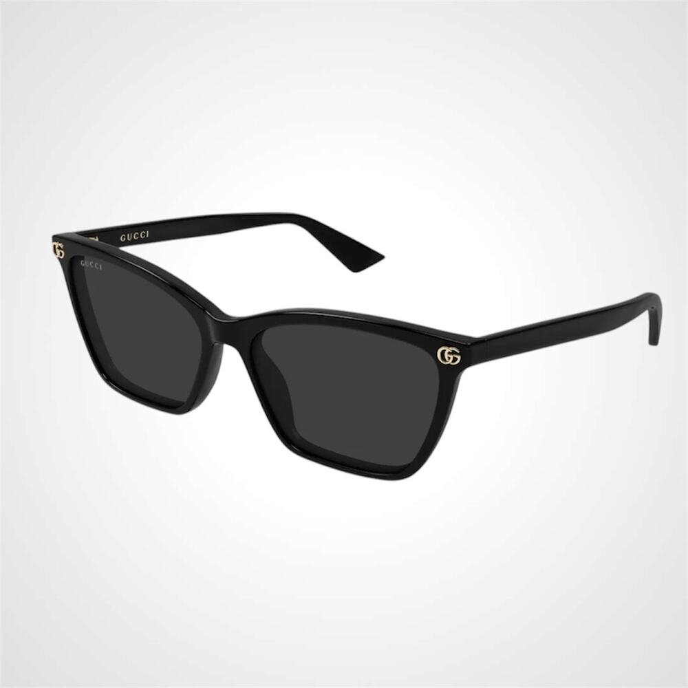 New GUCCI Sunglasses Black Acetate Square Gold Metal Interlocking GG Logo Womens